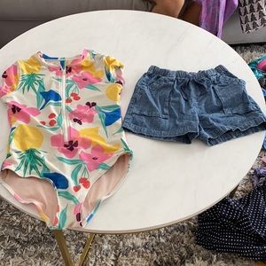 Shorts and swimsuit same brand tea size 14 and 8